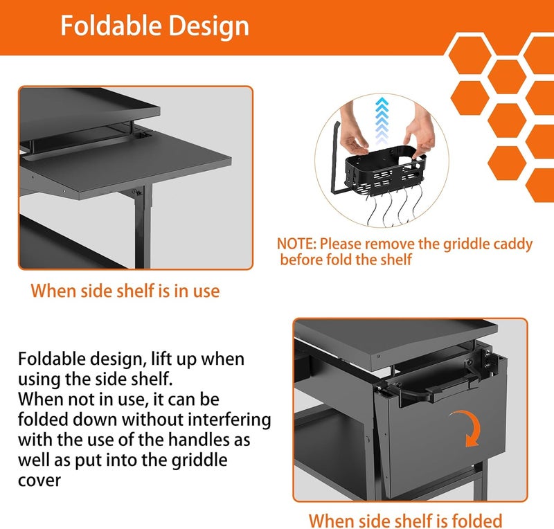 PHYESUVIN Foldable Griddle Side Shelf and Caddy for Blackstone 28" Griddle, Grill Accessories Space Saving for Blackstone with Paper Towel Holder, 4 Hooks and Storage Box Grill Parts - Image 4